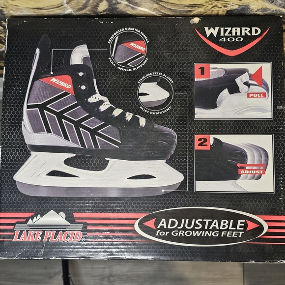 Adjustable Black and Gray Ice Skates with Reinforced Ankle Support - Picture 1 of 9
